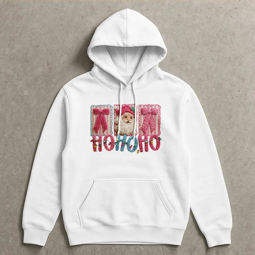 Faux Yarn Christmas Hoodie, Santa Claus Ho Ho Ho Hoodie, Retro Santa Sweatshirt, Holiday Santa Claus Pullover, Winter Xmas Pr