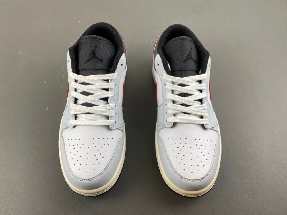 Low Top Sneakers, White Red Gray Colorway, Lace Up Design, Casual Gift for Sneaker Fans