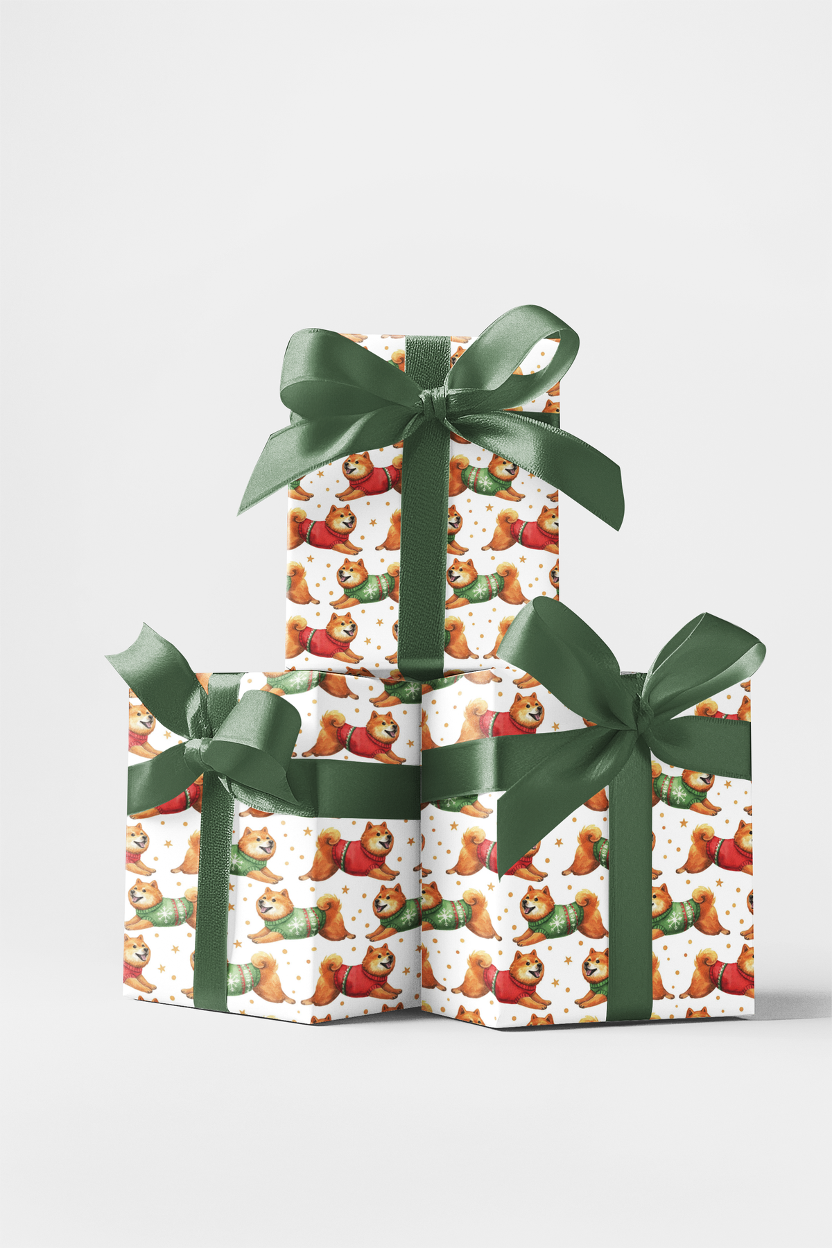 Running Dog Sweater Christmas Gift Wrap, Watercolor Shiba Inu Wrapping Paper, Puppy Holiday Wrapping Paper, Adorable Dog Love