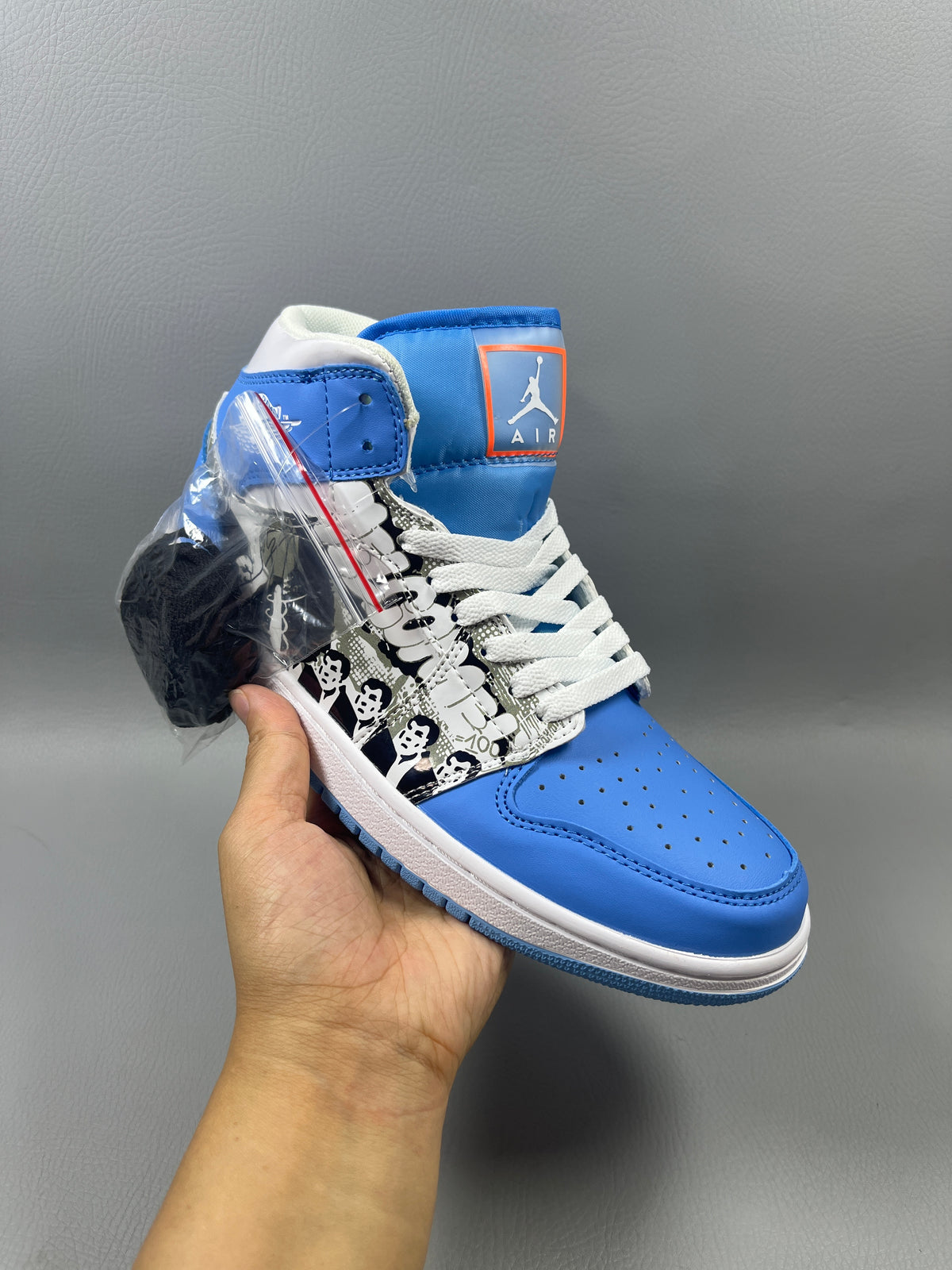 High Top Sneakers, Blue White Black Colorway, Lace Up Design, Casual Gift for Sneaker Fans