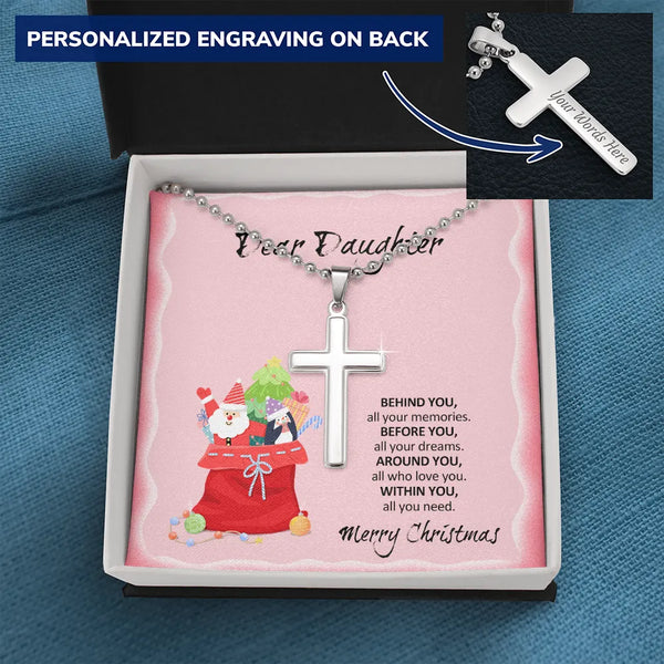 Custom Engraved Stainless Steel Cross Pendant Necklace, Personalized Cross Necklace for Daughter, Religious Faith Christmas P