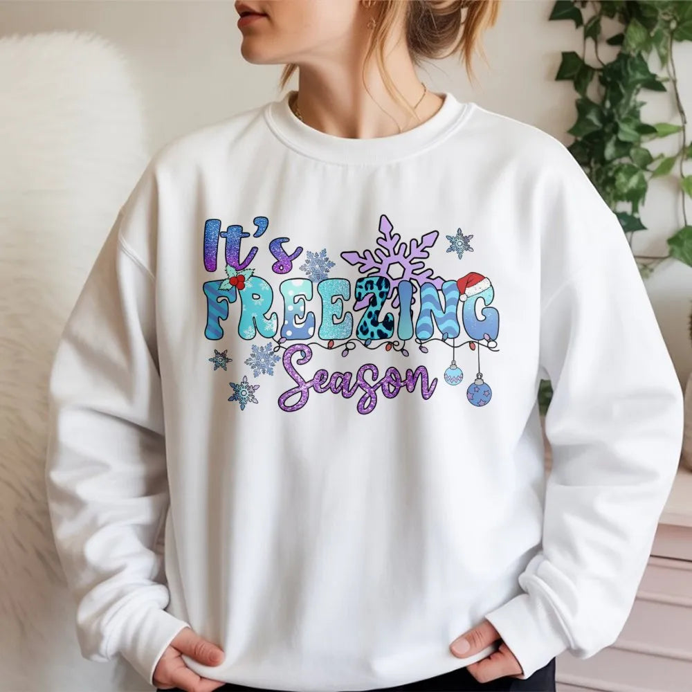 Snowflake Graphic Sweatshirt, It's Freezing Season Sweatshirt, Comfy Winter Holiday Crewneck, Christmas Winter Sweatshirt, Pr
