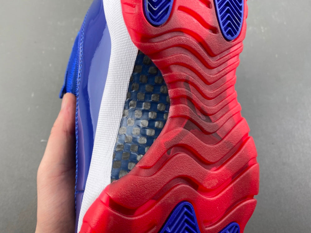 Low Top Sneakers, Royal Blue White Red Colorway, Patent Leather Footwear, Lace Up Design, Casual Gift for Sneaker Fans