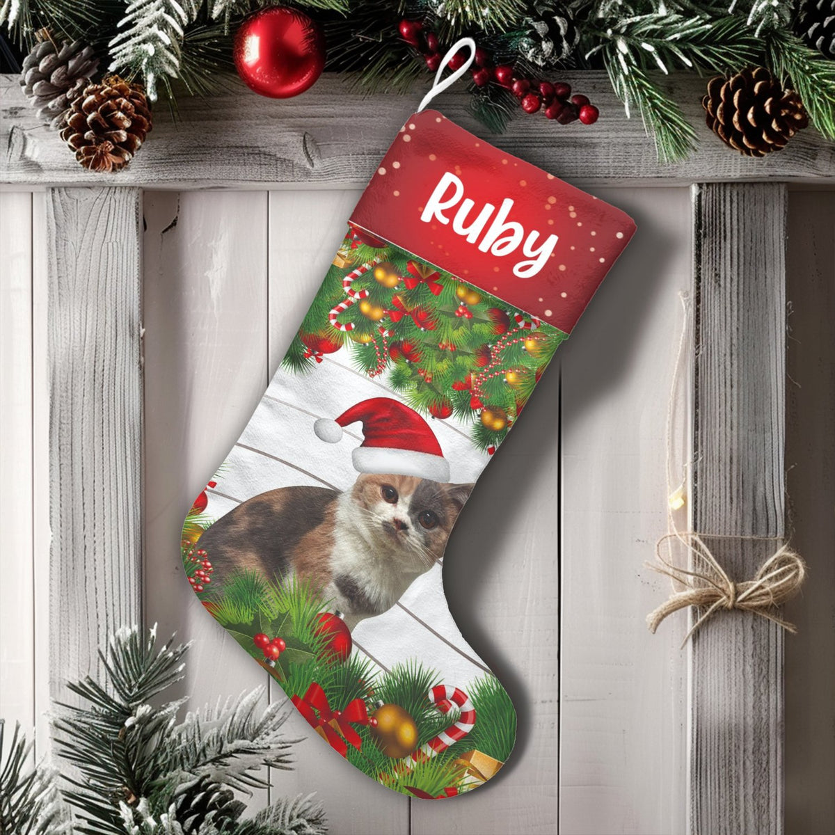 Custom Name Pet Holiday Stocking, Personalized Cat Christmas Stocking, Adorable Kitty Christmas Stocking, Pet Lover Fireplace