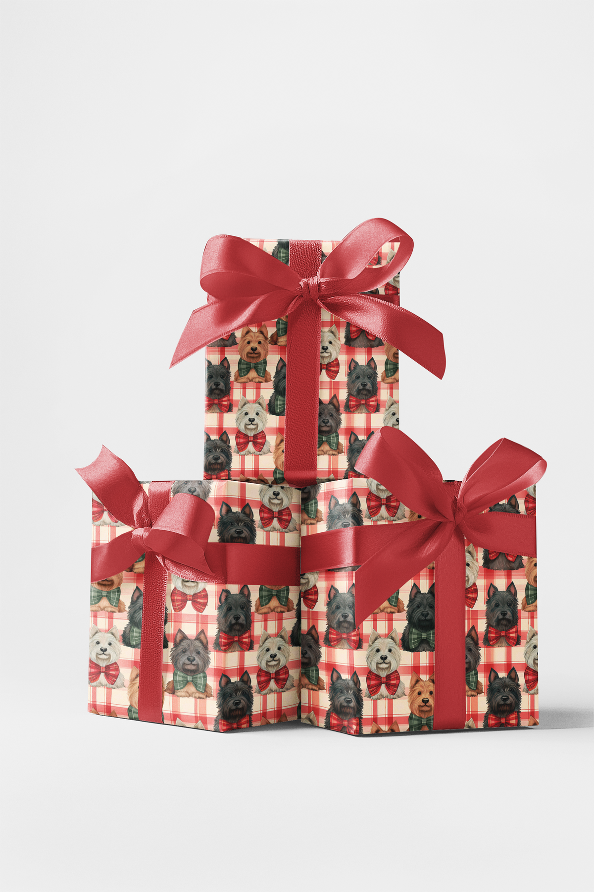 Plaid Dog Gift Wrap, Scottish Terrier Christmas Wrapping Paper, Scottie Holiday Gift Wrap, Festive Dog Lover Present Paper, T