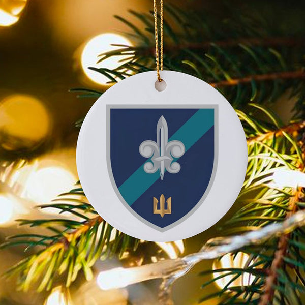 Fleur-De-Lis Shield Tree Ornament, Ukrainian Trident Ceramic Ornament, Ukraine Pride Holiday Ornament, Festive Christmas Tree