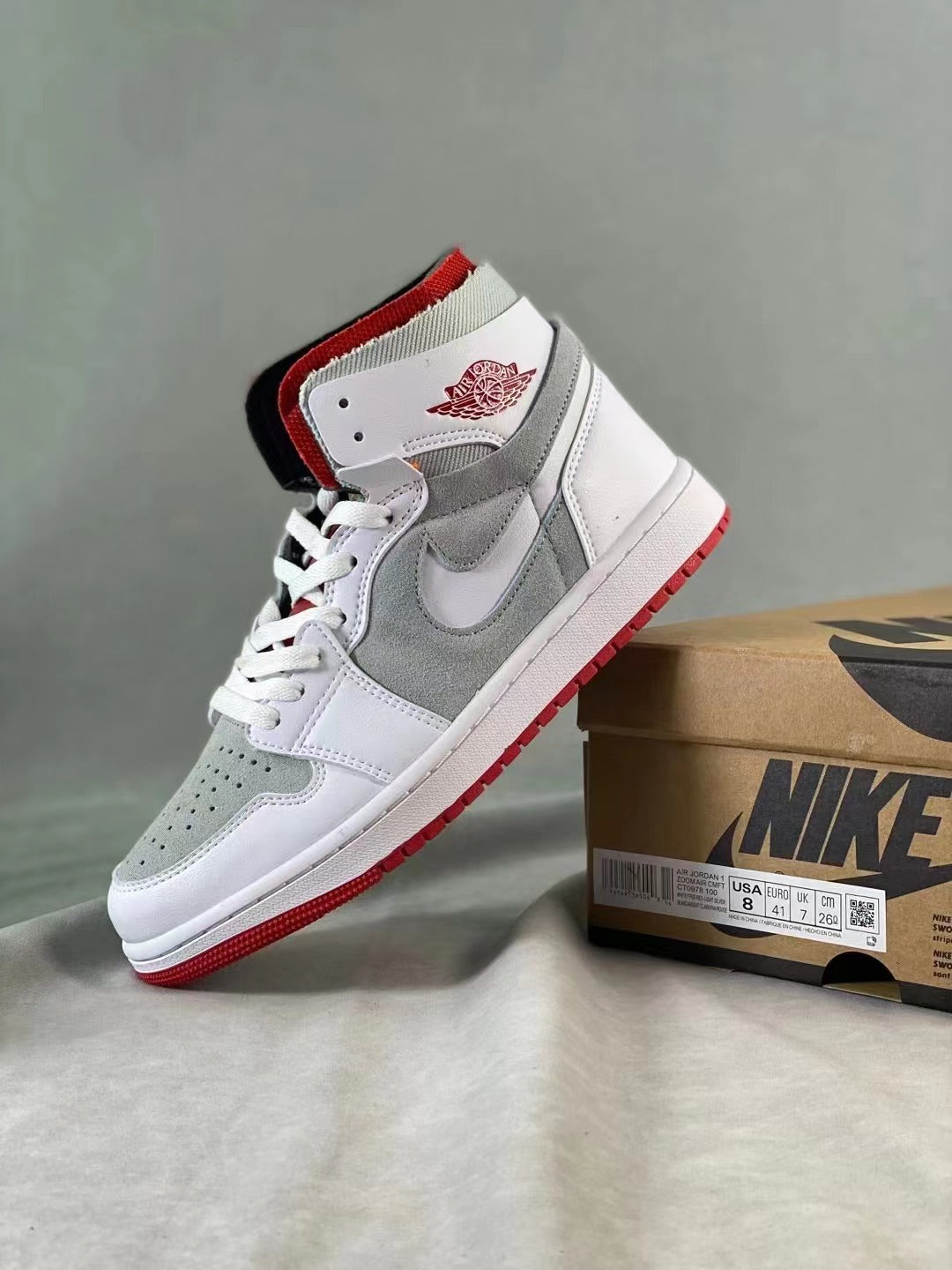 High Top Sneakers, Gray White Colorway, Lace Up Design, Casual Gift for Sneaker Fans