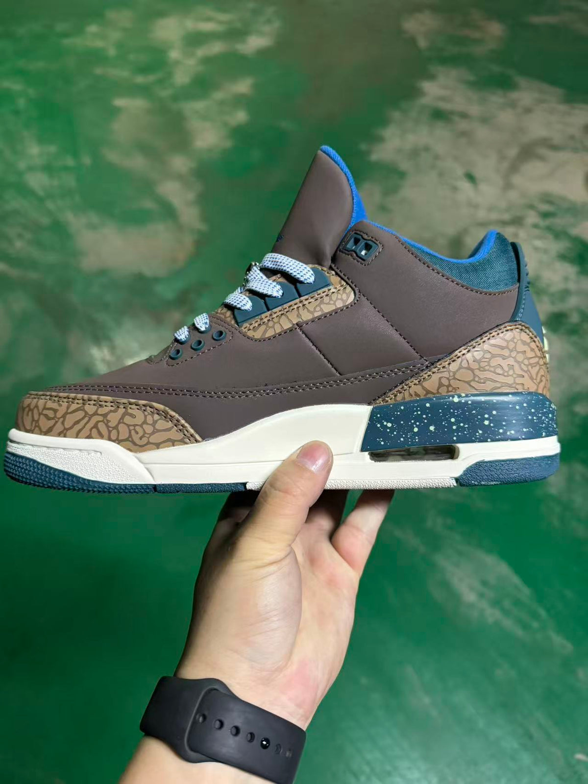 Mid Top Sneakers, Brown Blue Colorway, Lace Up Design, Casual Gift for Sneaker Fans