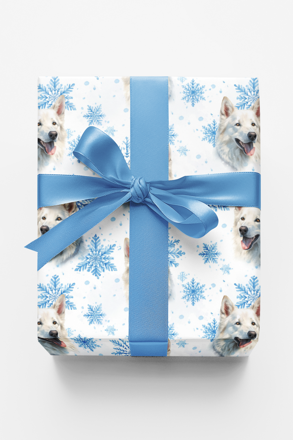 Watercolor Snowflake Winter Gift Wrap, White Shepherd Wrapping Paper, Christmas Dog Wrapping Paper, Pet Lover Holiday Gift Wr