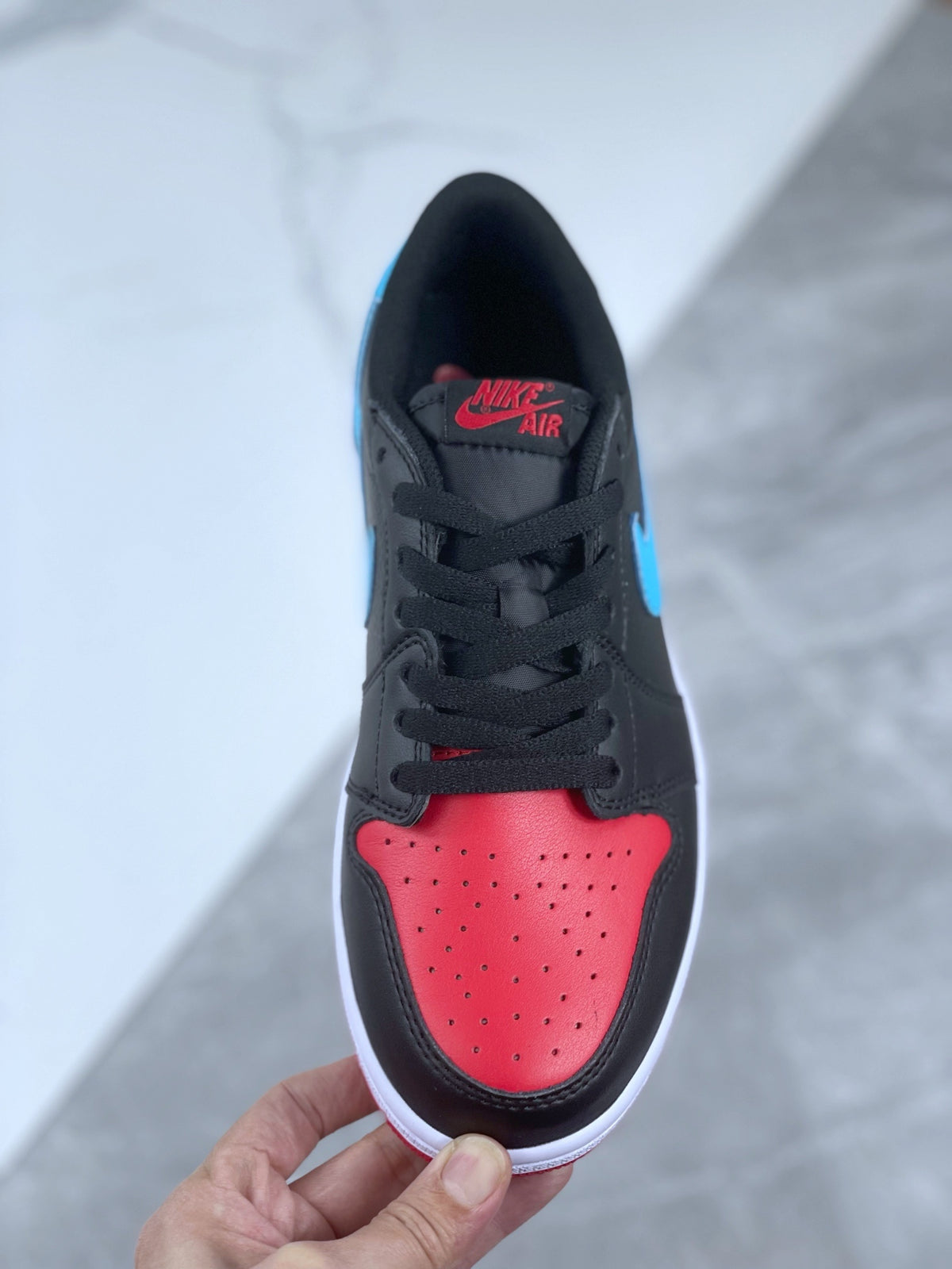 Low Top Sneakers, Blue Black Red Colorway, Lace Up Design, Casual Gift for Sneaker Fans