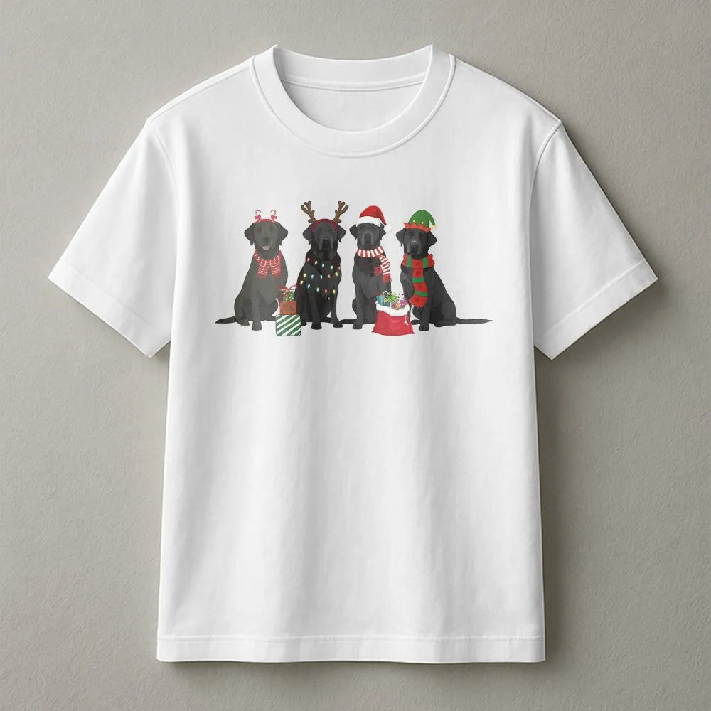 Festive Labrador Retriever Holiday Graphic Tee, Christmas Black Lab T-Shirt, Adorable Dog Lover Christmas Shirt, Pet Owner Xm
