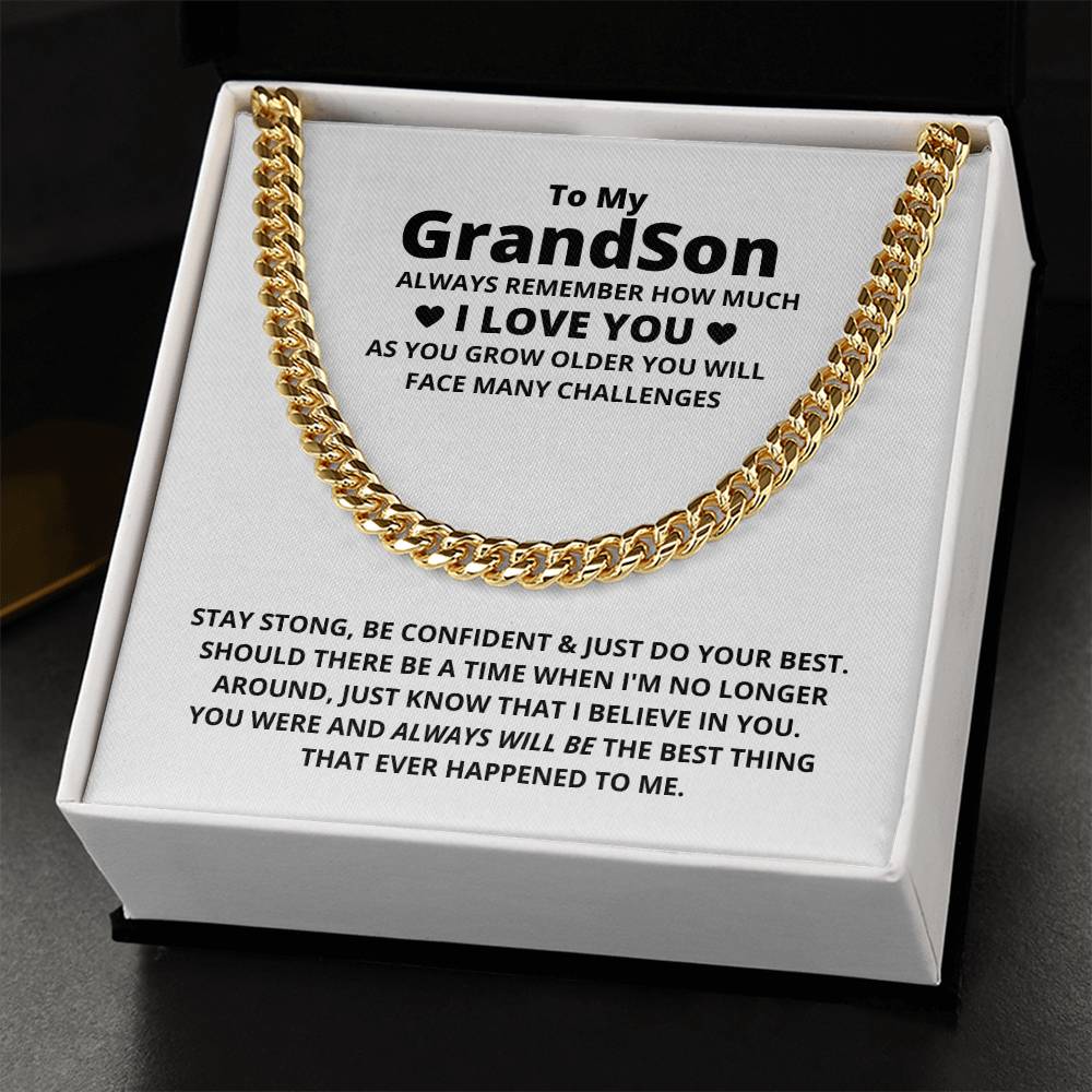 Mens Cuban Link Chain, Grandson Cuban Link Chain Necklace, Steel Cuban Link Necklace, Message Card Jewelry, Birthday Christma