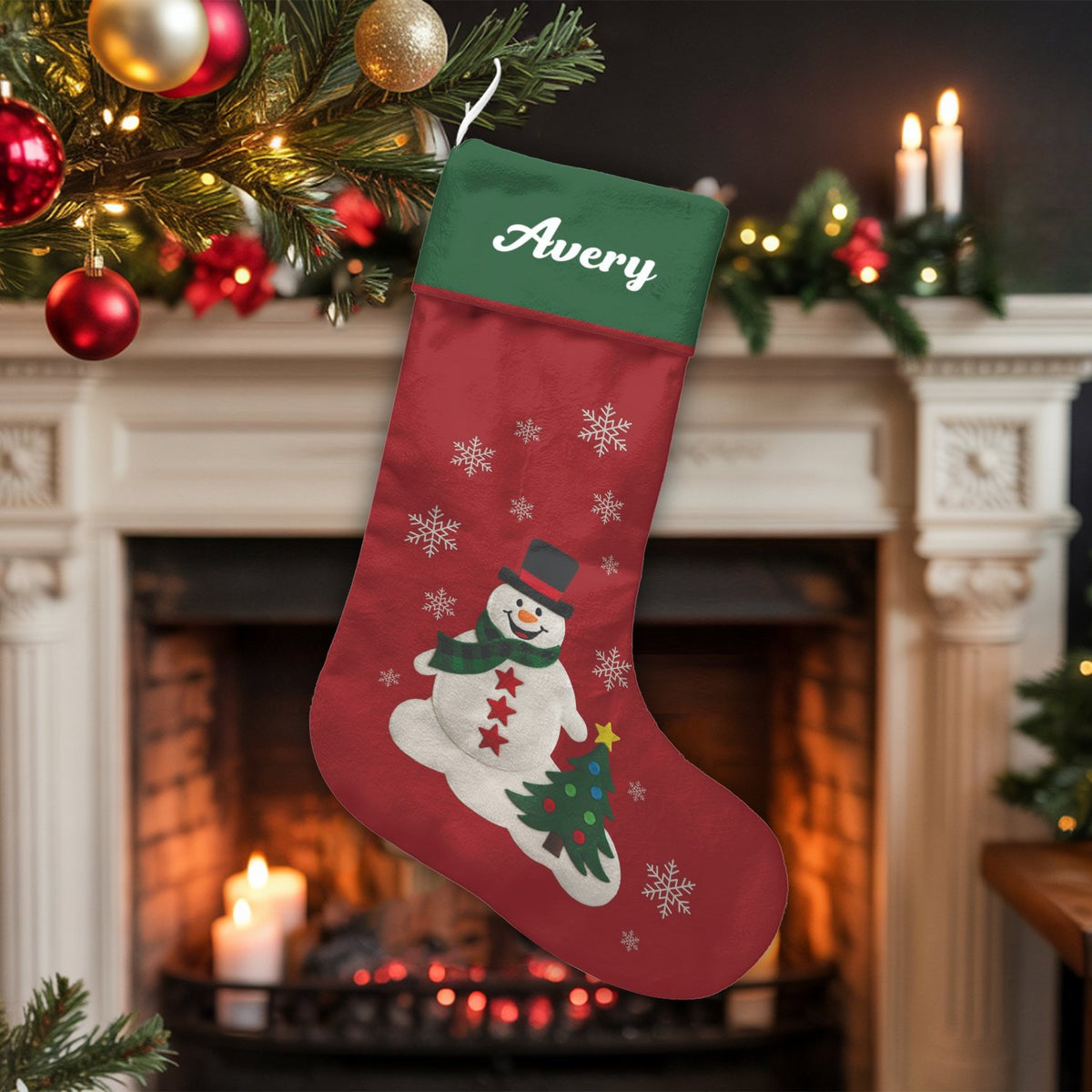 Custom Name Holiday Stocking, Personalized Snowman Christmas Stocking, Adorable Winter Snowman Stocking, Family Christmas Sto