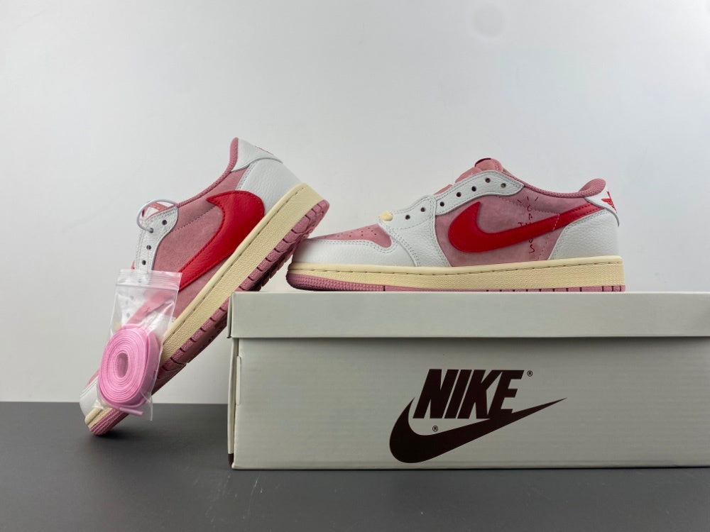 Low Top Sneakers, White Red Pink Colorway, Reverse Hook Design, Lace Up Design, Casual Gift for Sneaker Fans