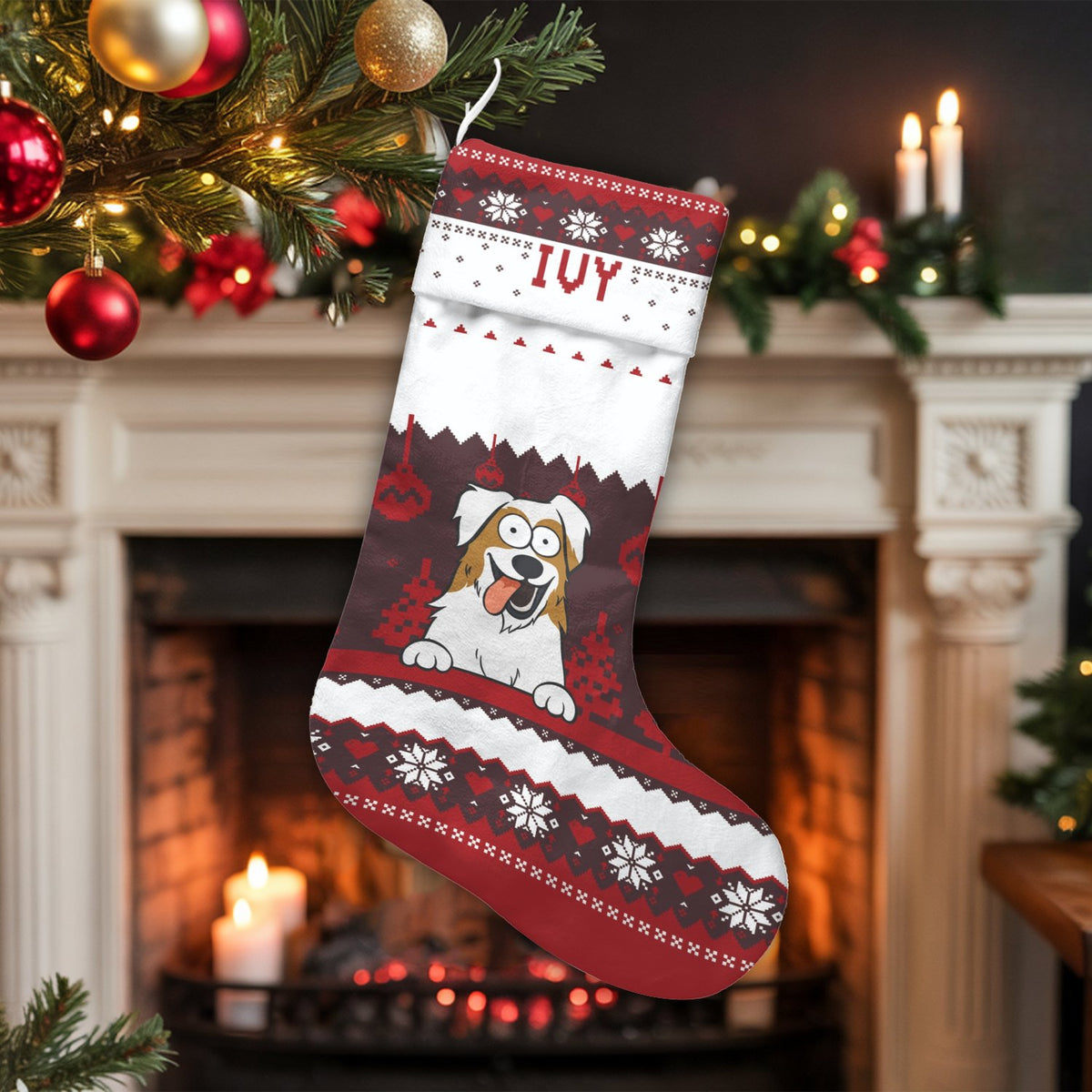 Custom Dog Name Holiday Stocking, Personalized Australian Shepherd Christmas Stocking, Aussie Pet Xmas Stocking, Dog Lover Ho