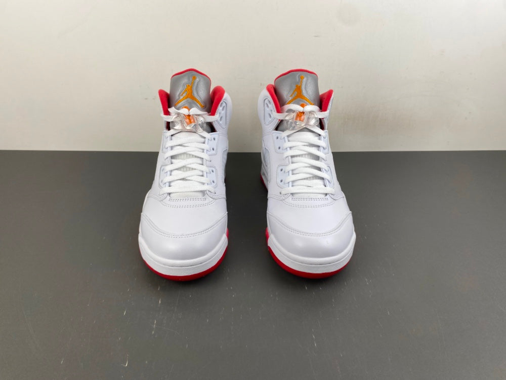 Retro High Top Sneakers, White Orange Colorway, Lace Up Design, Casual Gift for Sneaker Fans