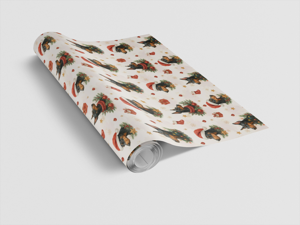 Crimson Star Dog Gift Wrap, Doberman Christmas Wrapping Paper, Festive Puppy Present Wrap, Holiday Doberman Pinscher Lover Pr