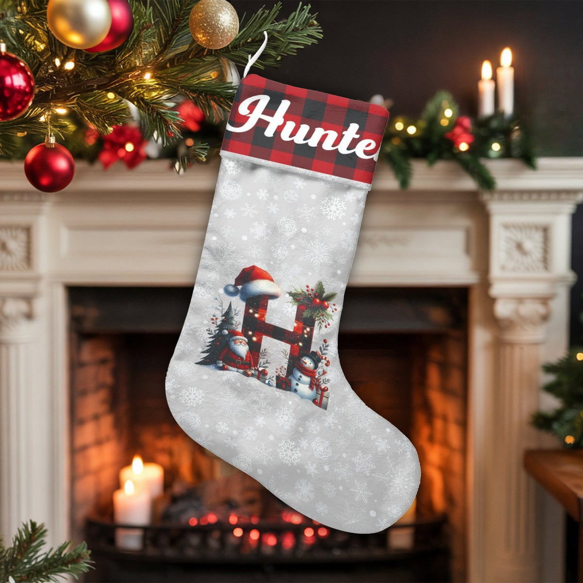 Custom Name Stocking, Personalized Buffalo Plaid Christmas Stocking, Monogram Holiday Stocking, Family Christmas Stocking, Fe