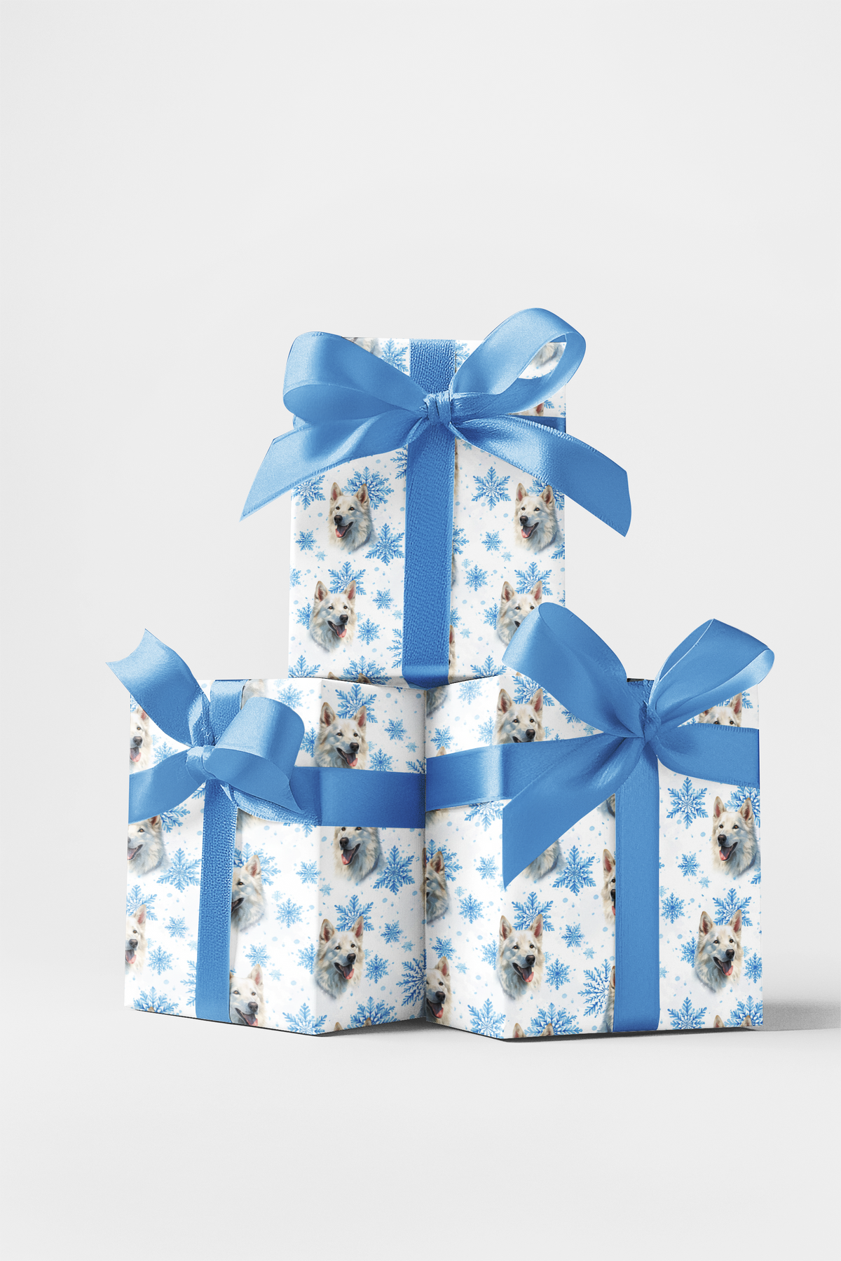 Watercolor Snowflake Winter Gift Wrap, White Shepherd Wrapping Paper, Christmas Dog Wrapping Paper, Pet Lover Holiday Gift Wr