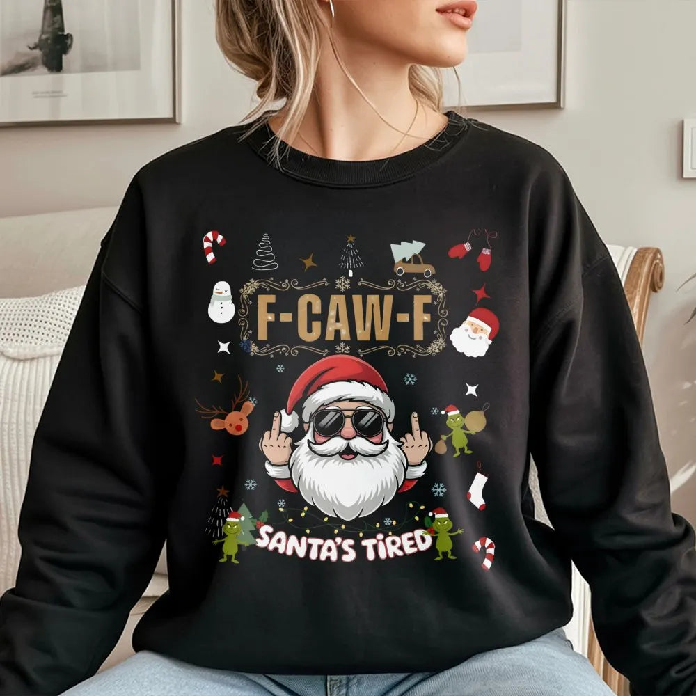 Humorous Rude Santa Middle Finger Sweater, Santa's Tired Sweatshirt, Humorous Xmas Holiday Crewneck, Sarcastic Christmas Pull