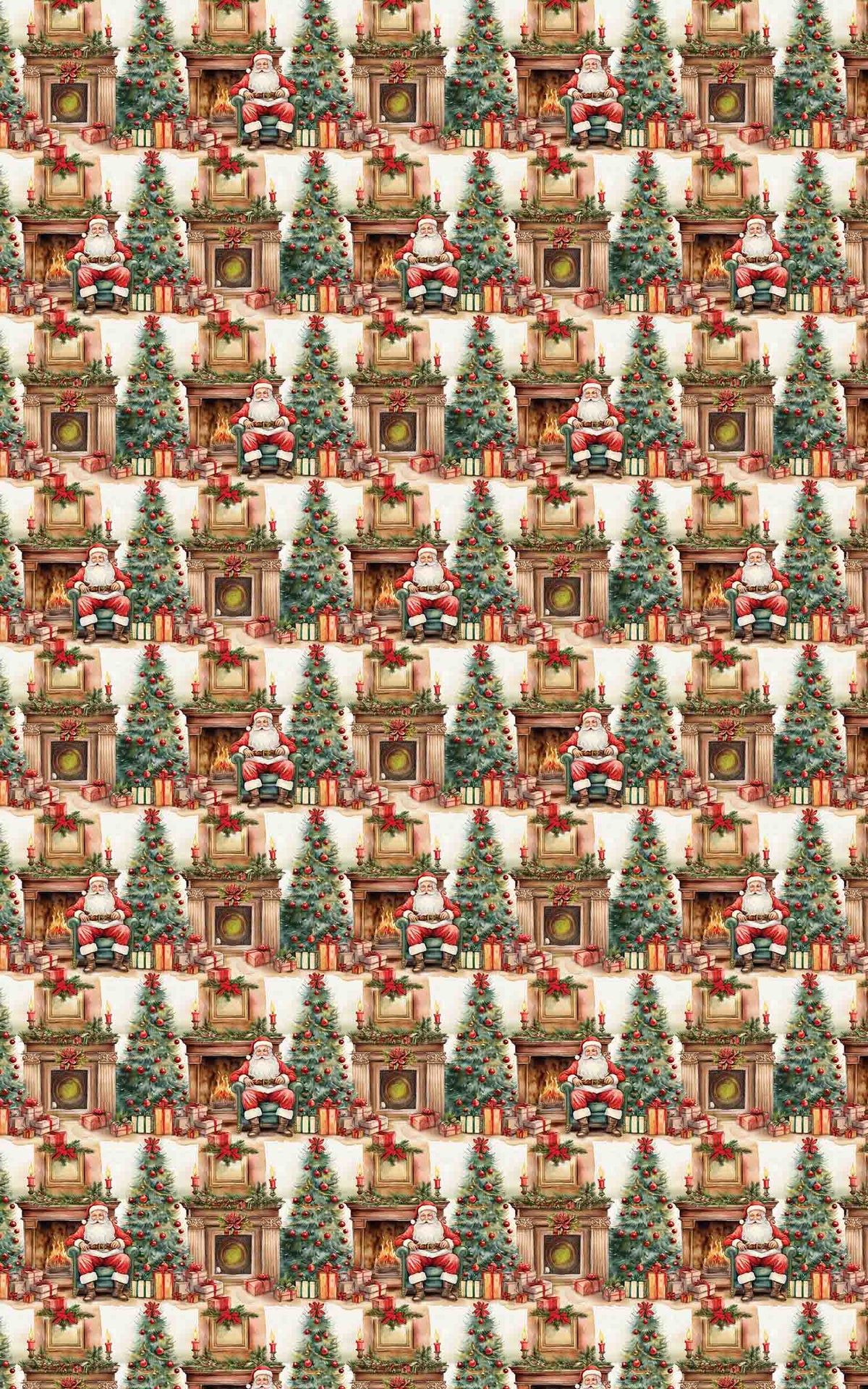 Fireside Santa Christmas Gift Wrap, Vintage Santa Wrapping Paper, Comfy Holiday Wrapping Paper, Retro Xmas Gift Wrap, Winter 