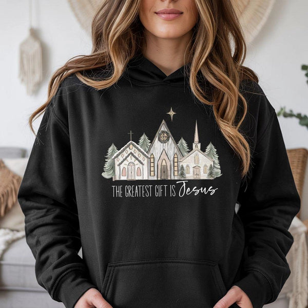 Christian Christmas Jesus Hoodie, The Greatest Present Is Jesus Hoodie, Faith Holiday Hooded Pullover, Church Religious Jesus