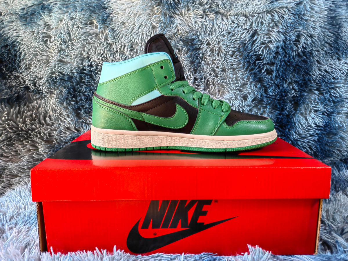 Mid Top Sneakers, Green White Colorway, Lace Up Design, Casual Gift for Sneaker Fans