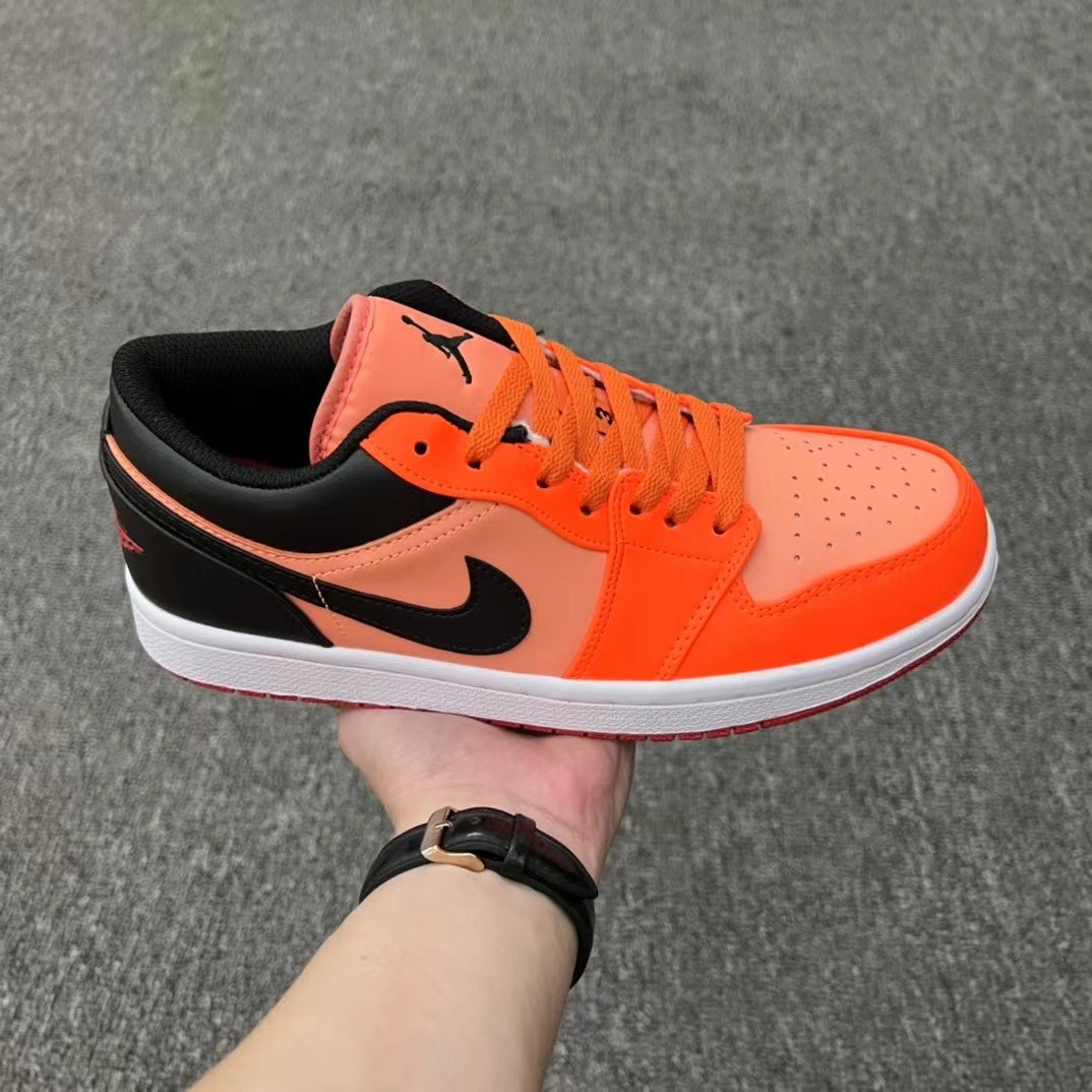 Low Top Basketball Shoes, Black Orange Colorway, Lace Up Design, Casual Gift for Shoe Lovers