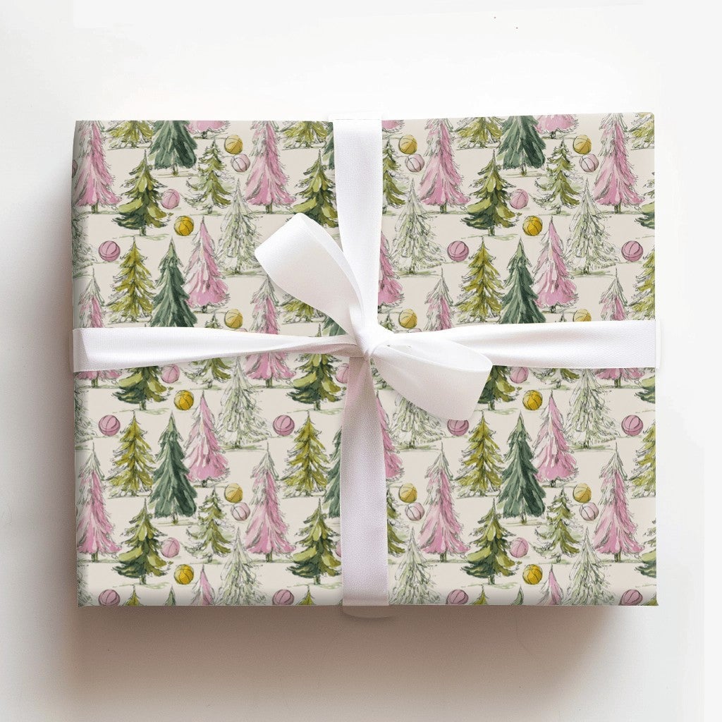 Watercolor Tree Gift Wrap, Pink and Green Christmas Trees Wrapping Paper, Whimsical Holiday Wrapping Paper, Pastel Christmas 