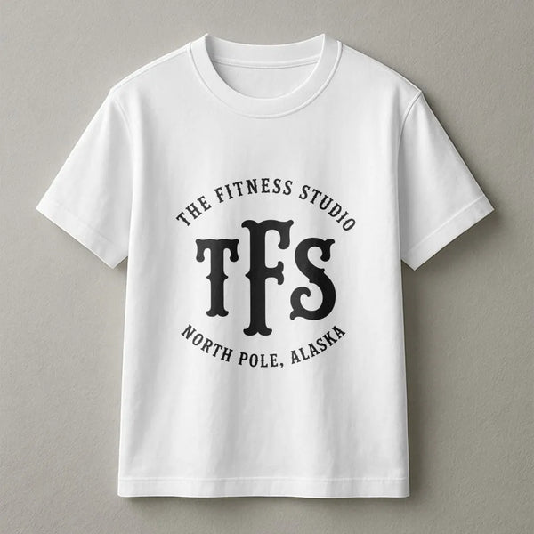 Humorous Christmas Gym Workout Tee, Fitness Studio North Pole Alaska T-Shirt, Vintage Monogram Weightlifter Shirt, Holiday Fi