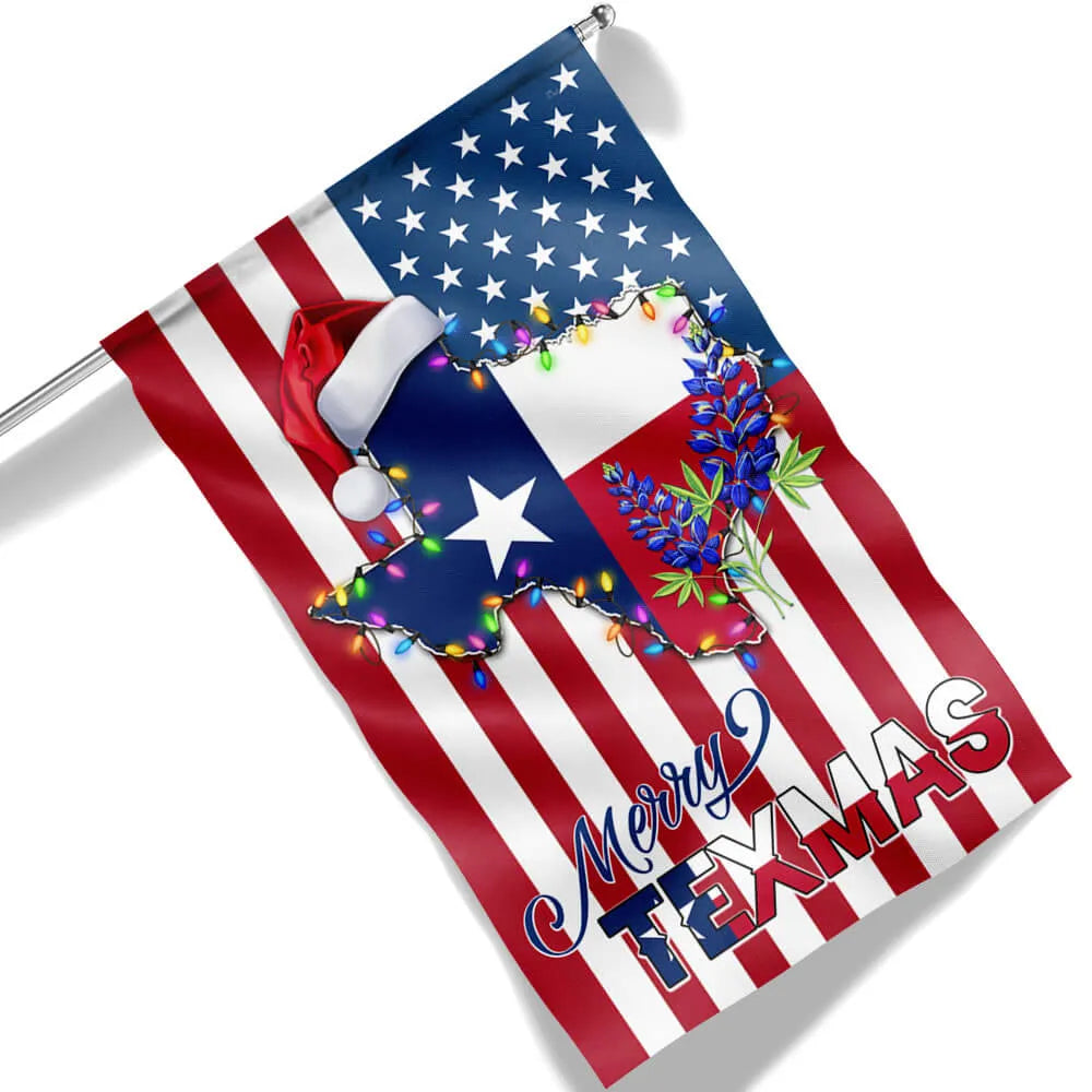 Texas Christmas Bluebonnet Yard Flag, Merry Texmas Garden Flag, Southern Holiday Lawn Flag, Double Sided Texas Pride Outdoor 