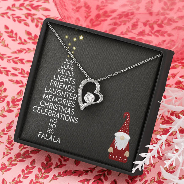 Forever Love Heart Necklace, Christmas Tree Word Art Necklace, Cubic Zirconia Holiday Pendant, Christmas Jewelry Present for 