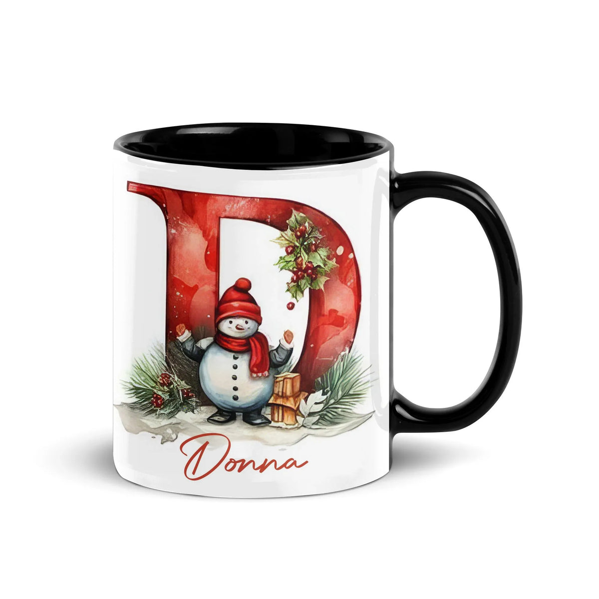 Personalized Initial D Winter Scene Coffee Cup, Christmas Snowman Monogram Mug, Festive Holiday Tea Mug, Ceramic Xmas Present