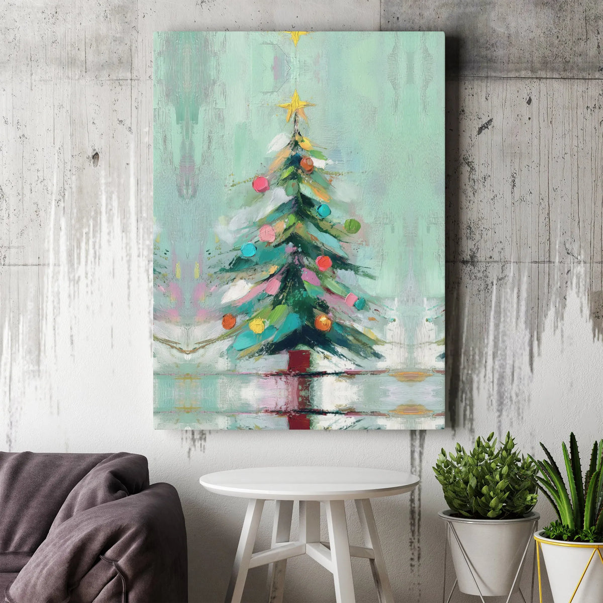 Colorful Modern Holiday Canvas Print, Abstract Christmas Tree Digital Wall Art, Festive Winter Home Decor, Printable Canvas W