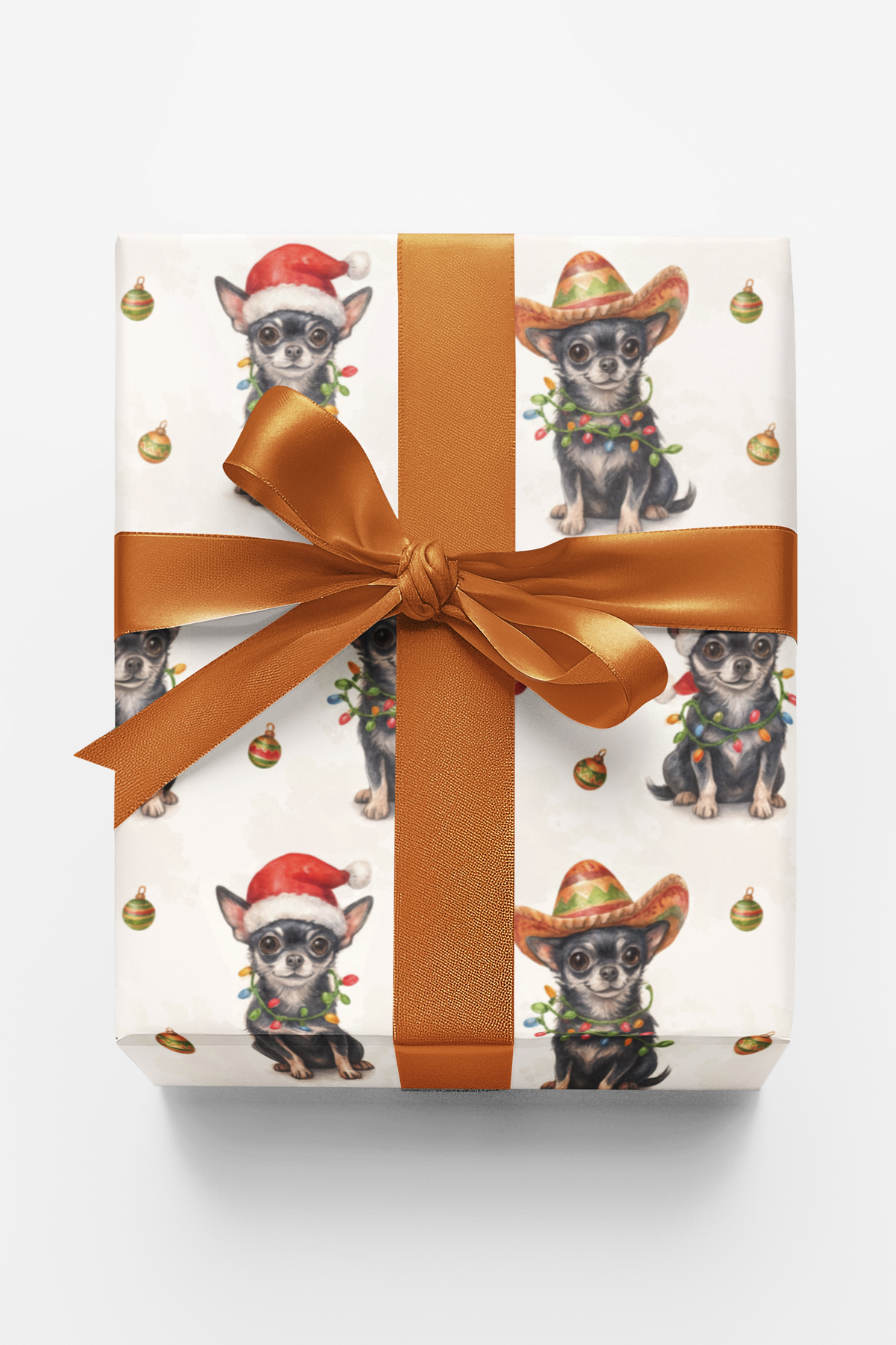 Dog Holiday Gift Wrap, Chihuahua Christmas Wrapping Paper, Santa Hat Sombrero Dog Paper, Pet Lover Gift Wrap, Christmas Wrapp