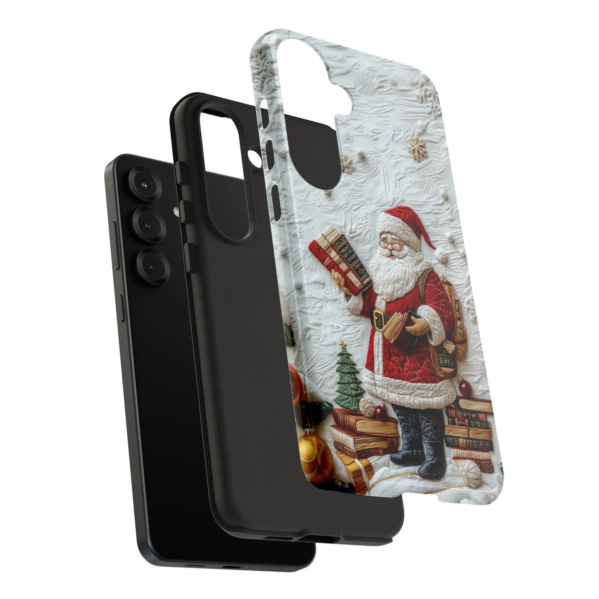 Vintage Reading Books Santa Tough Phone Case, Book Lover Santa Phone Case for Samsung Galaxy, Christmas Winter Protective Cas
