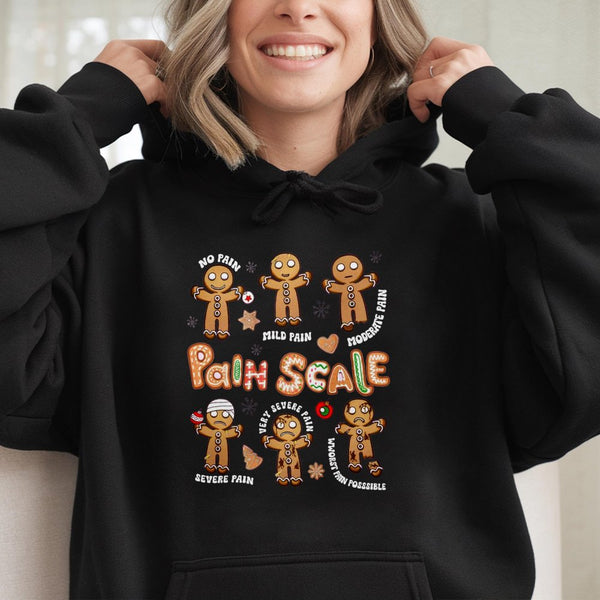 Gingerbread Man Hospital Humor Sweatshirt, Humorous Pain Scale Hoodie, ER Nurse Christmas Pullover, Doctor Medical Holiday Sw
