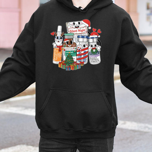 Medical Vials Holiday Sweatshirt, Nurse Christmas Hoodie, Adorable Cartoon Nurse Hoodie, ICU Doctor Winter Hooded Pullover, X