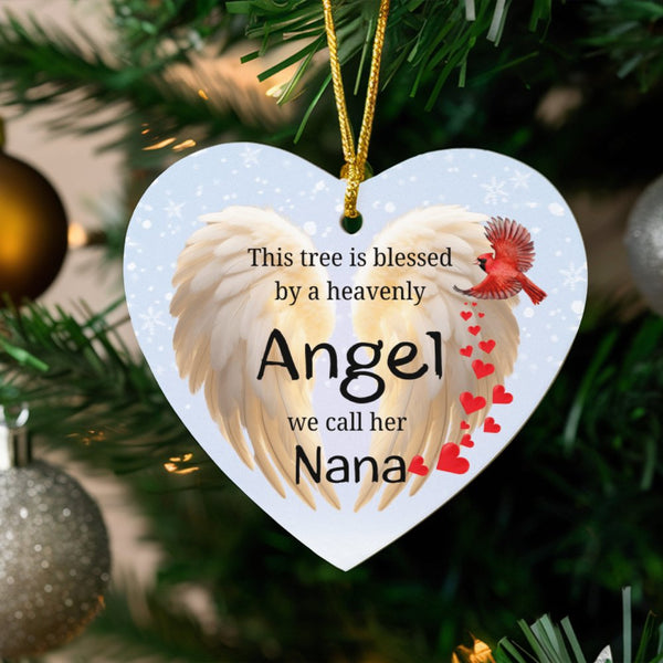 Angel Wings Cardinal Keepsake, Nana Memorial Heart Ornament, Remembrance Ceramic Ornament, Christmas Tree Ornament, Sympathy 
