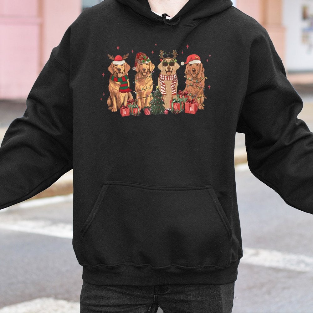 Adorable Dog Mom Holiday Hoodie, Golden Retriever Christmas Hoodie, Santa Dog Winter Hooded Sweatshirt, Festive Pet Lover Pul