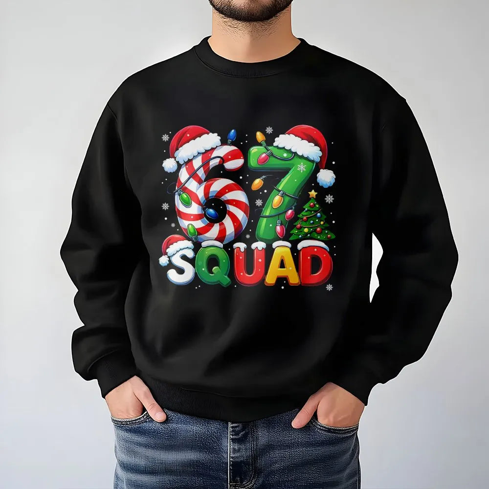 Candy Cane Number Holiday Crewneck, 67 Squad Christmas Sweatshirt, Matching Family Xmas Sweater, Festive Group Pullover Sweat