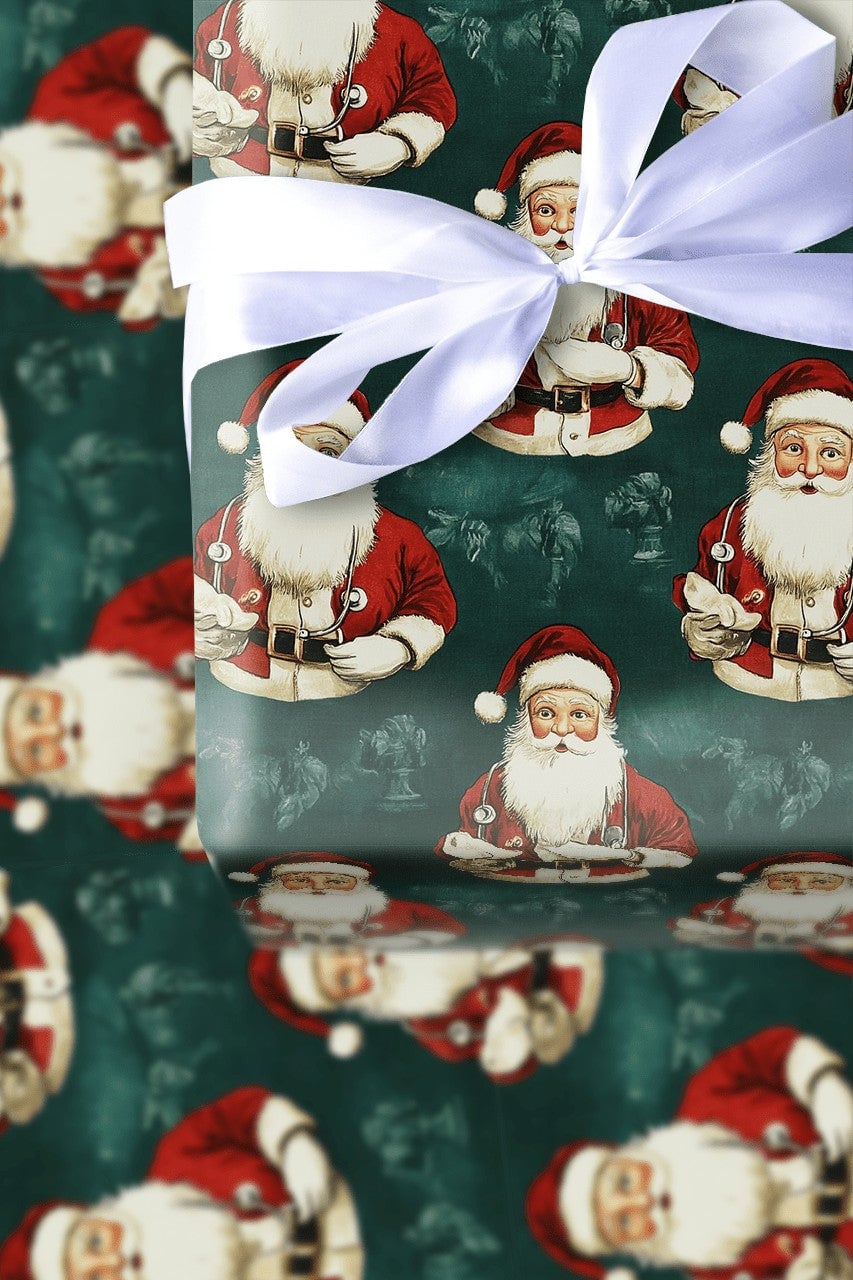 Medical Christmas Gift Wrap, Doctor Santa Wrapping Paper, Nurse Stethoscope Holiday Wrapping Paper, Healthcare Worker Wrappin