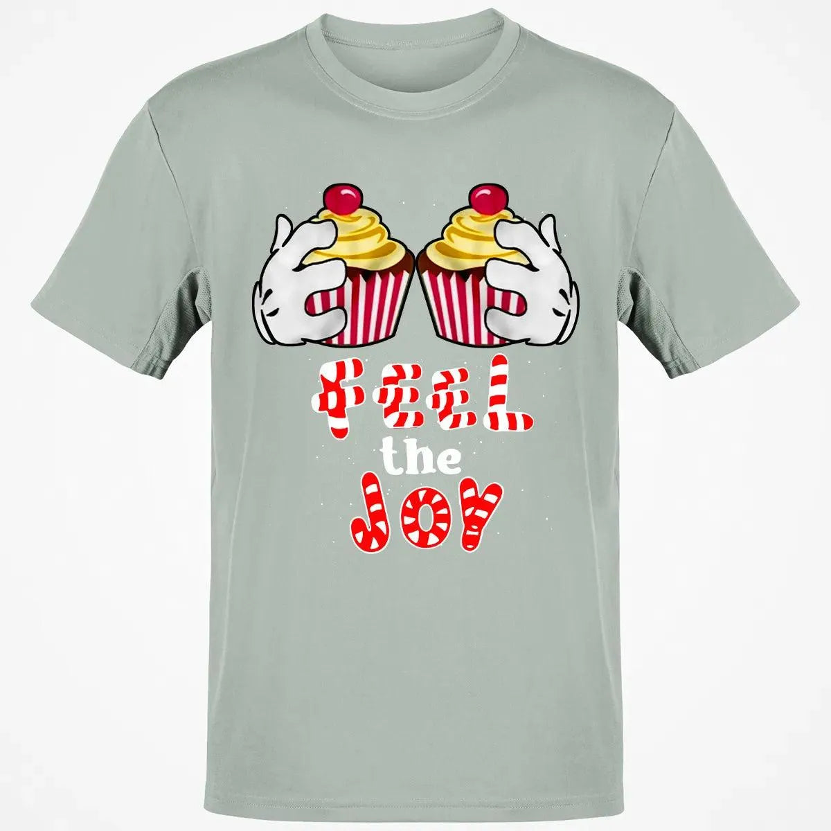 Adorable Cartoon Cupcake Graphic Tee, Feel the Joy Christmas Shirt, Holiday Sweets T-Shirt, Festive Winter Shirt, Dessert Lov