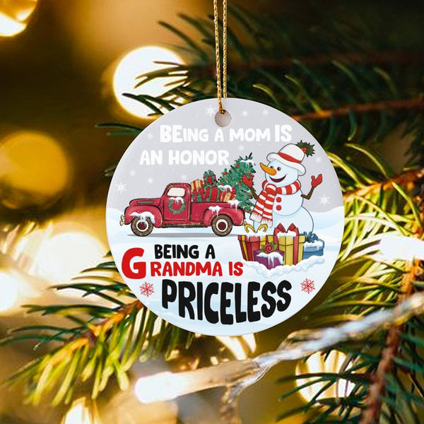 Snowman Red Truck Christmas Ornament, Being a Grandma Is Priceless Ornament, Grandma Ceramic Keepsake Ornament, Holiday Prese