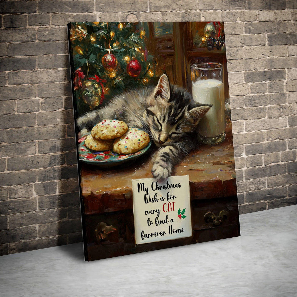 Adorable Cat Wish Quote Canvas Print, Sleeping Kitten Christmas Canvas Art, Holiday Cat Lover Canvas Decor, Pet Digital Downl