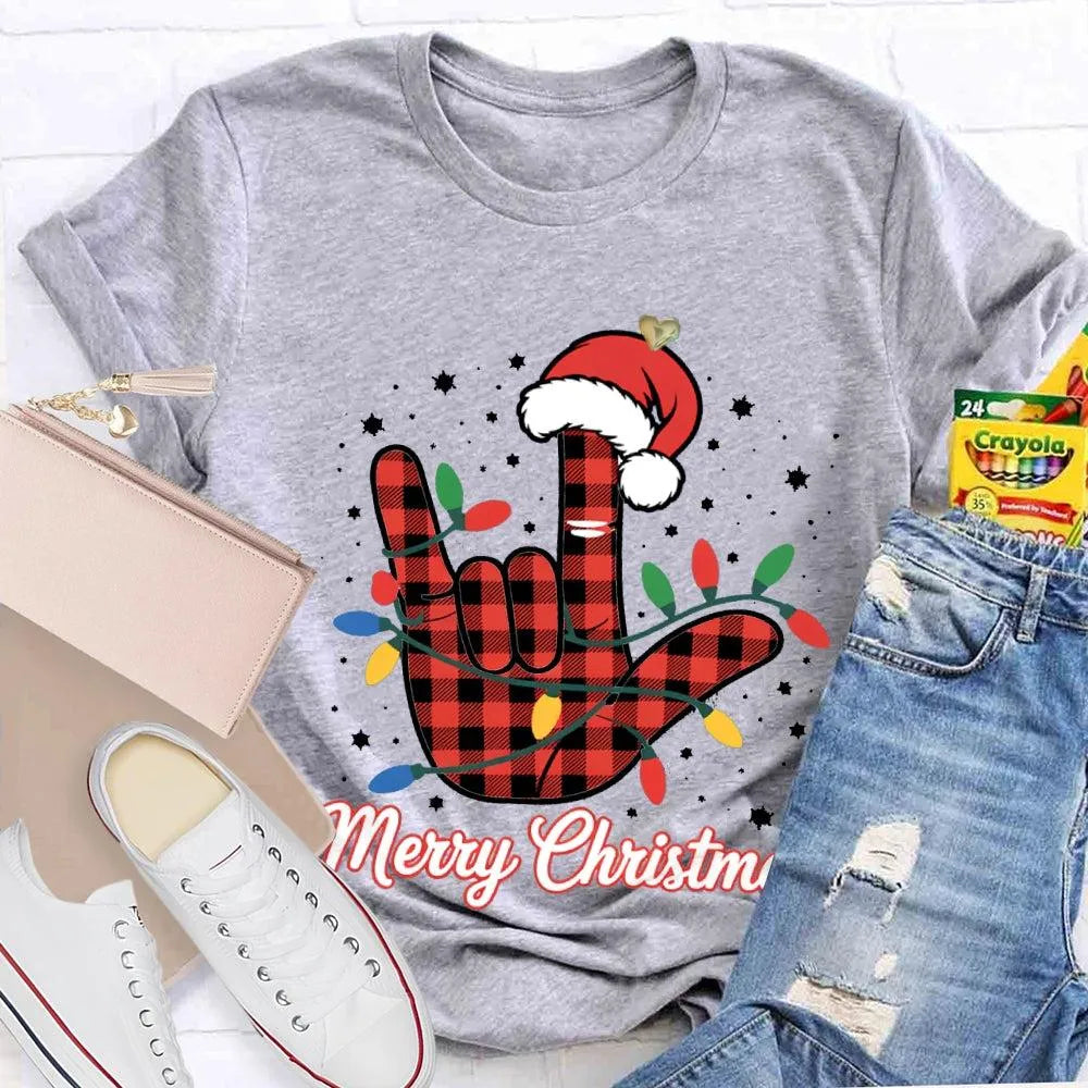 Festive Holiday Lights Shirt, Christmas Santa Hats and Lights T-Shirt, Adorable Xmas Graphic Tee, Comfy Winter Holiday Shirt,