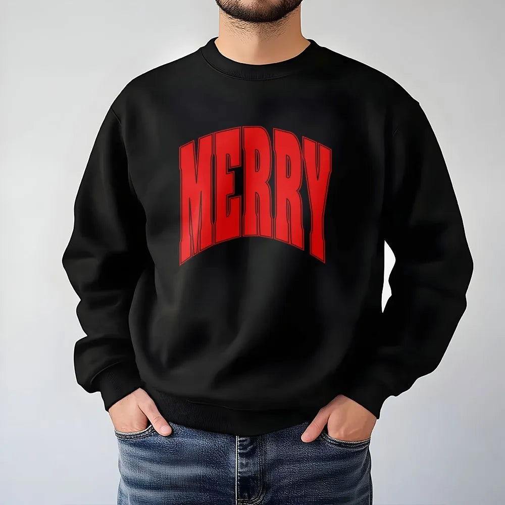 Varsity Holiday Sweatshirt, Merry Christmas Sweatshirt, Retro Arch Lettering Crewneck, Comfy Winter Pullover, Festive Xmas Pr