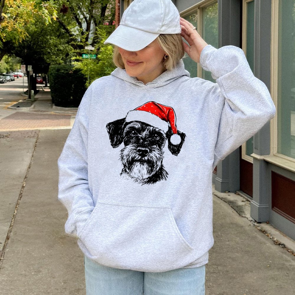 Christmas Schnauzer Dog Hoodie, Schnauzer Santa Hoodie, Festive Dog Lover Sweatshirt, Winter Holiday Pet Pullover, Present fo
