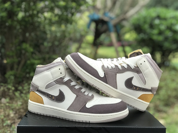 Mid Top Sneakers, White Brown Colorway, Lace Up Design, Casual Gift for Sneaker Fans