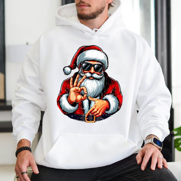 Humorous Meme Santa Sweatshirt, Cool Santa Hoodie, Holiday Graphic Hooded Pullover, Unisex Christmas Sweater, Winter Santa Cl